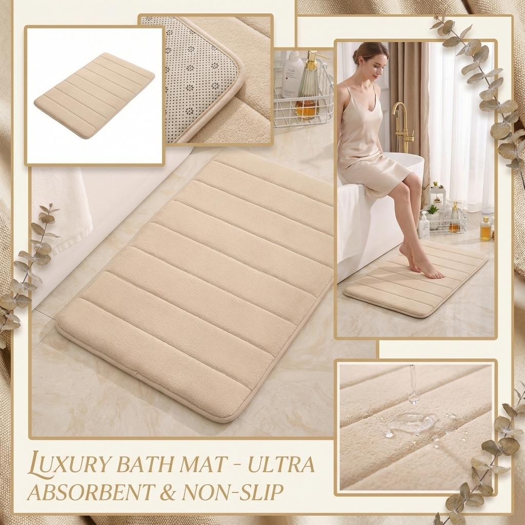 Absorbent Non Slip Bathroom Rug Coral Fleece Bath Mat Soft Comfortable Water Resistant Floor Mat for Shower Tub 40x60cm
