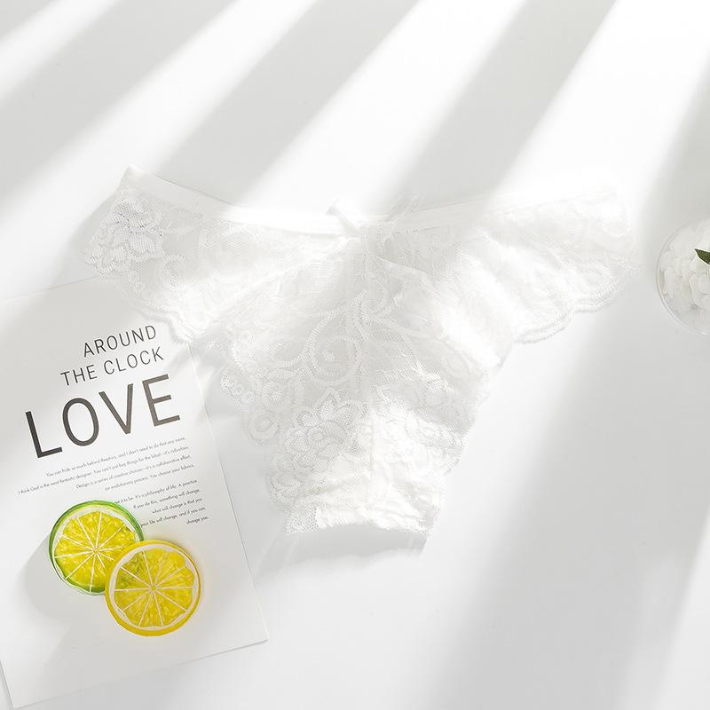 Ladies Spring and Summer Sexy Lace Bow Naked Feeling Pure Cotton Crotch Low Waist Triangle Briefs