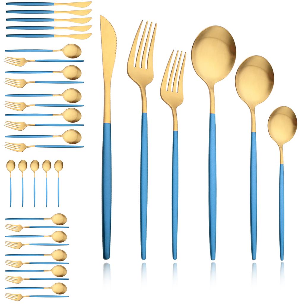 Black Gold 36Pcs Matte Flatware Dinnerware Set Knife Dessert Fork Spoon Dinner Set Stainless Steel Tableware Kitchen Cutlery Set