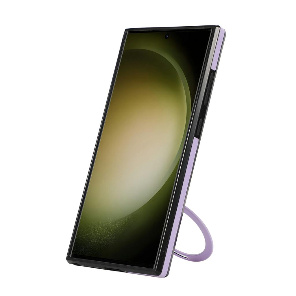 For Samsung Galaxy S23 Ultra Case Magnetic Kickstand PU Leather Coated PC+TPU Phone Cover