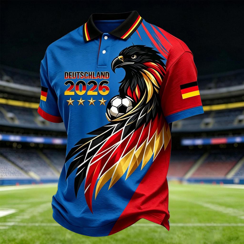 Men's Casual Printed Polo Shirt Lightweight Breathable Short Sleeve Round Neck Top Suitable for Daily Wear and Outdoor Activities