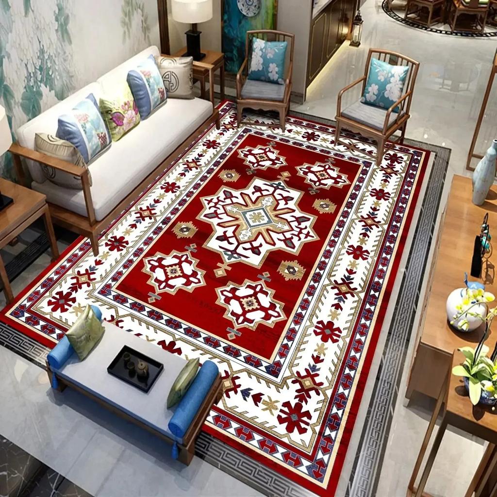 Persian Luxury Carpets Living Room Bedroom Kitchen Retro Red Home Decoration Rugs Soft Washable Non-slip Washroom Floor Mats