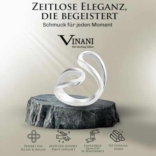 Vinani Women's Design Ring 925 Sterling Silver Curved Open Loop Ring Brushed Polished Finish Modern Elegant Handmade Jewelry