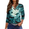 Women's Casual Fashion V-neck Loose Versatile Halloween Print Three-quarter Sleeve Top