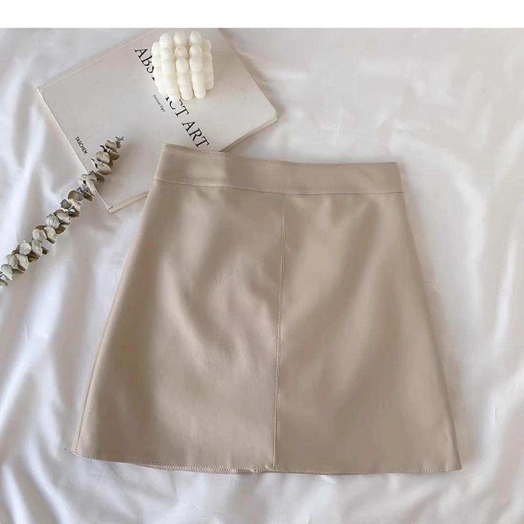 Damen Schwarzer PU-Leder A-Linien Minirock – Slim Fit, Vielseitiger Midi für Herbst/Winter