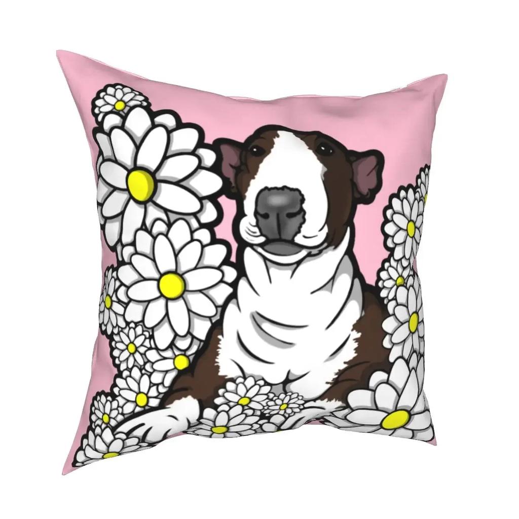 Home Decor Funny Cute Bull Terrier Pattern Print Pillowcase Polyester Cushion Cover Decor