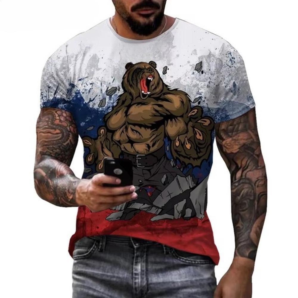 Flag Series 3D Digital Printed Men's Personalized and Fashionable Round Neck Short Sleeved T-shirt