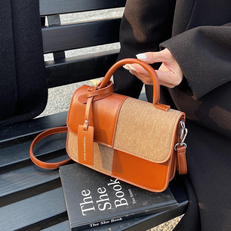 Contrasting Color Retro Small Bag Women's Fashion New Portable Small Square Bag High Texture Personalized Commuter Messenger Bag