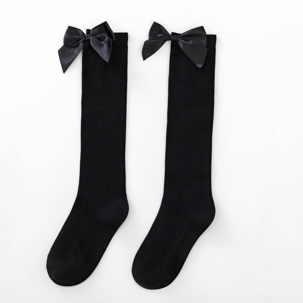 

Однотонные носки до икры с бантом для женщин, черные длинные, милые носки средней длины, белые длинные хлопковые носки 1 pair