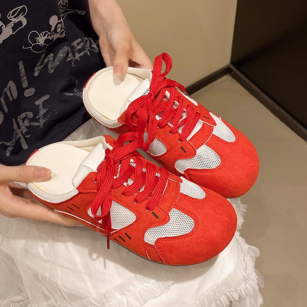 Lemon yellow bag head slippers women's mesh breathable American retro German training shoes Korean versatile ins trendy new sandals