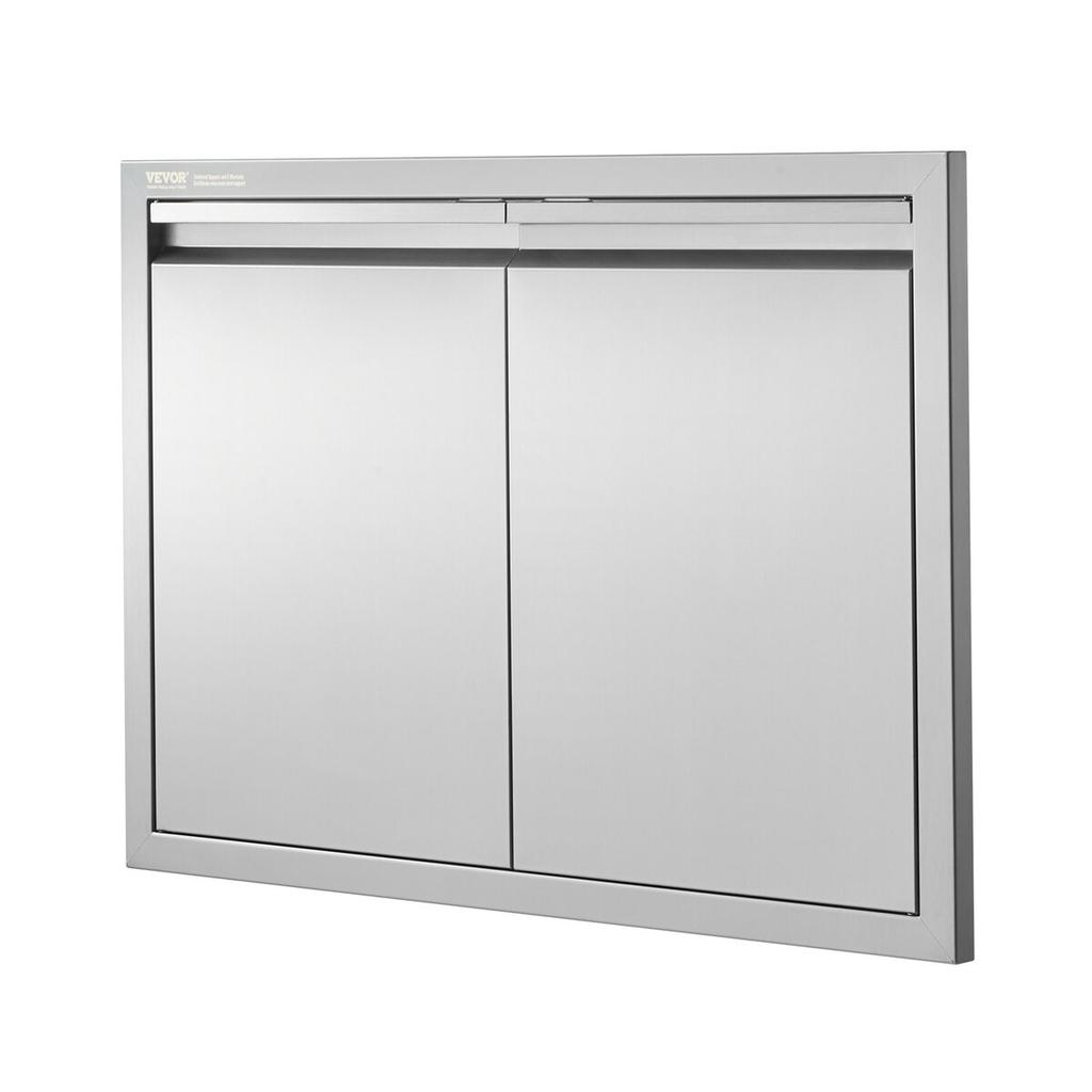 BBQ Access Door, 762x532 Mm Double Outdoor Kitchen Door, Stainless Steel Flush Mount Door, Wall Vertical Door with Recessed Handles , for BBQ Island,