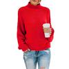 Women's High Neck Solid Color Sweater Casual Stripe Pullover Long Sleeve Sweater