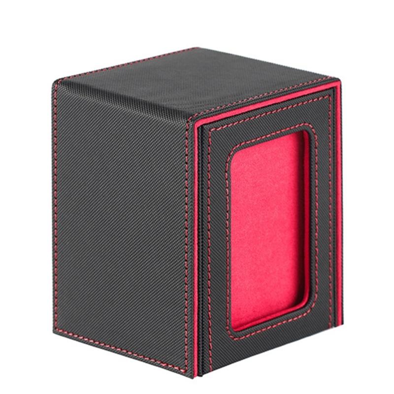 

Large Capacity Card Organiser Box With Display Window, PU Leather Cards Deck Storage Box For Trading Card Game Cards червоний