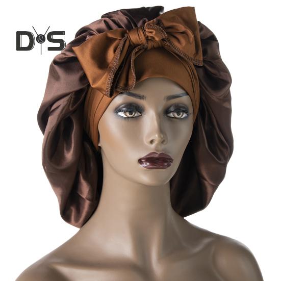 Sleeping Hat Solid Color Stretchy Ribbon Decoration Satin Fabric Round Hat Fine Texture Daily Wear Sleep Bathroom Headwear