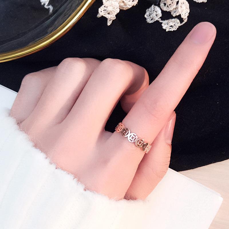 Fashion Rose Gold Color Cute Coin Tail Rings for Woman Hollow Stainless Steel Charm Jewelry Chinese Style Prevent Girl Gifts