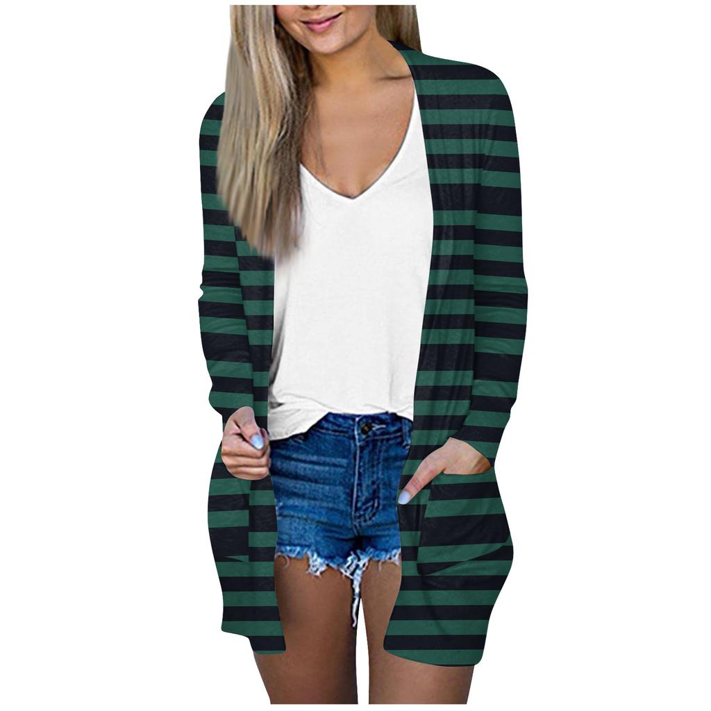 Women's Fashion Loose Casual Long Sleeve Printed Mid-Length Cardigan Jacket Top