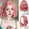 Pink Wavy Short Bob Wig Synthetic Fiber Middle Part Water Wave Wigs Women Halloween Cosplay Daily Party Costume Hair Wig