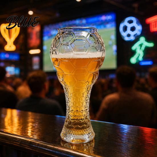 Large Capacity Beer Glass Soccer Trophy Glass 400/600ml Mug Heavy Duty Football Hercules Cup Mug Shaped Pint for Home Bar Gift Sports Fans