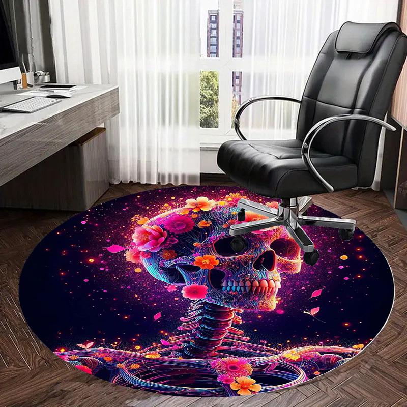 1pc Office Carpet Chair Mats Colorful Floral Skull Artwork Perfect for Decorating Office Chairs, Living Rooms, Or Bedrooms.YDT126