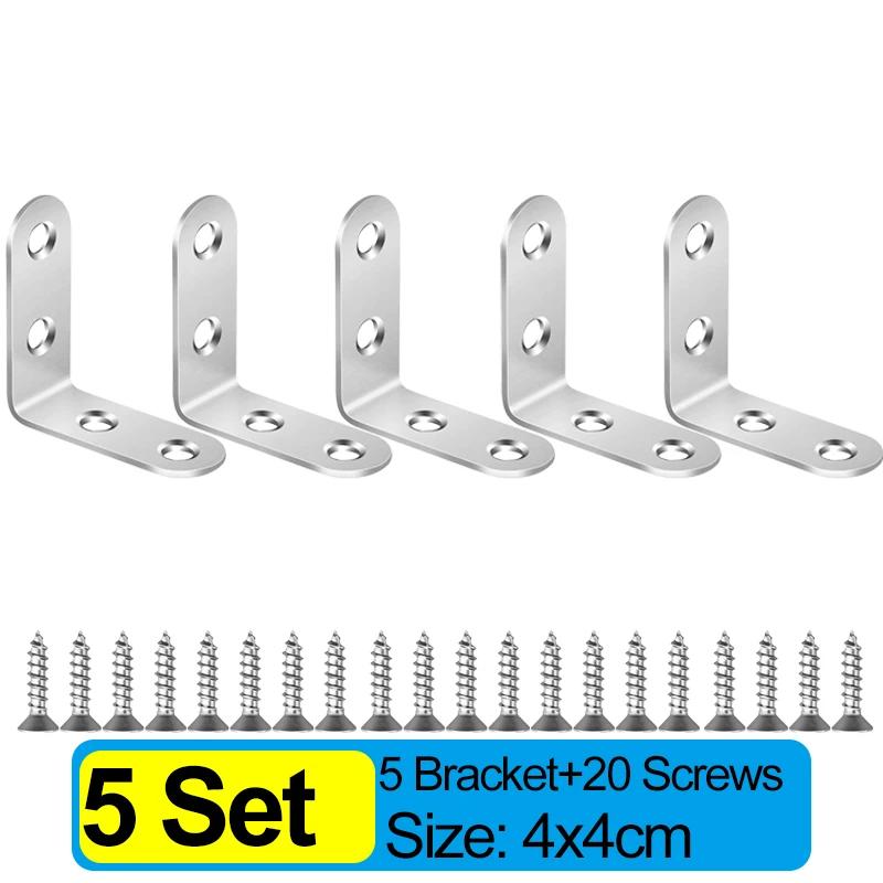 Furniture Corner Brace Stainless Steel L Shaped Bracket With Screws 90 Degree Right Angle For Cabinet Shoe Cabinet Connector
