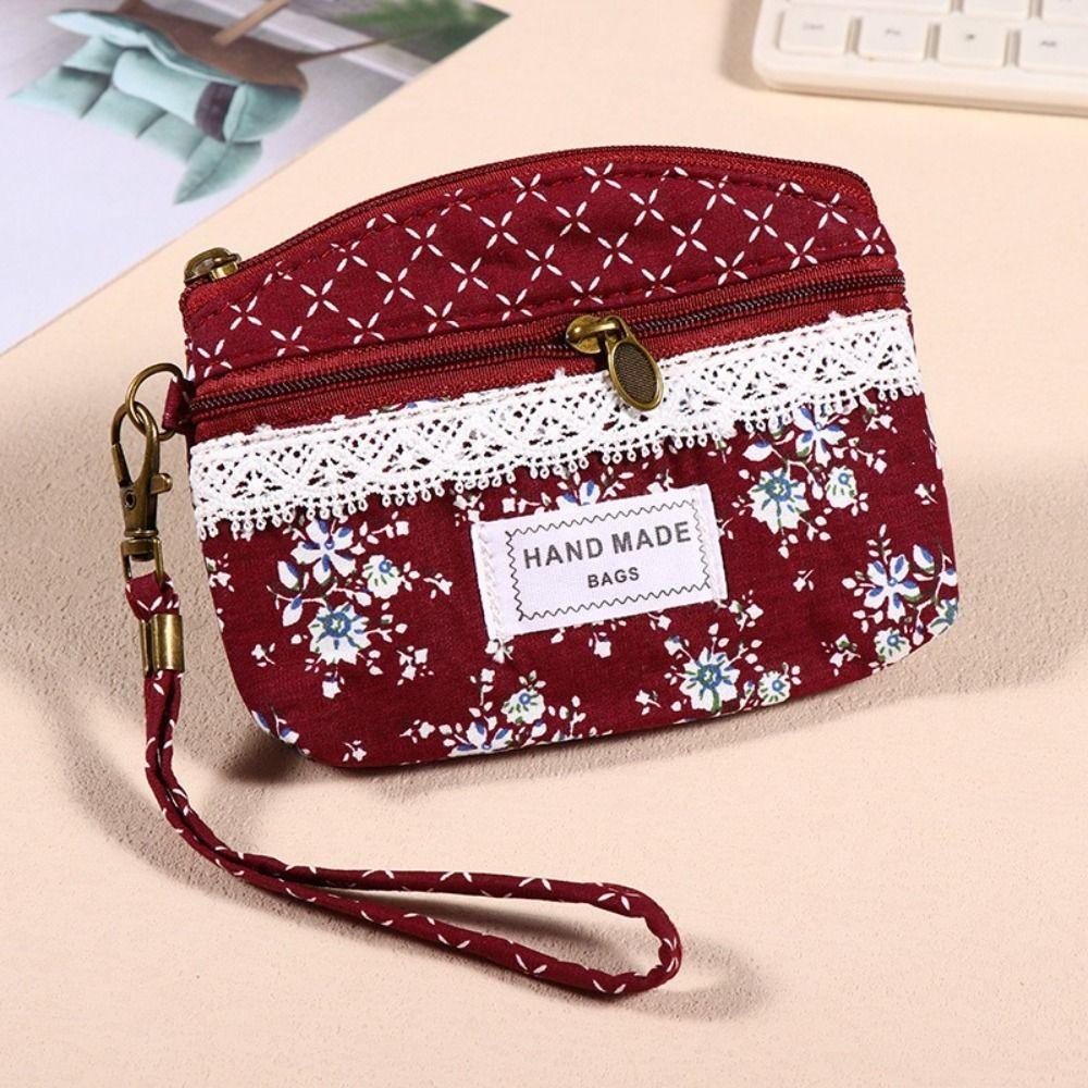 New Printed Fabric Money Bag Double Zipper Ethnic Style Handbag Coin Purse Women Girls