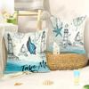 Summer Blue Nautical Throw Pillow Covers 18x18 Inch Set of 4 Ocean Lighthouse Starfish Seashell Cushion Covers Home Decor for Couch Cushion Cases