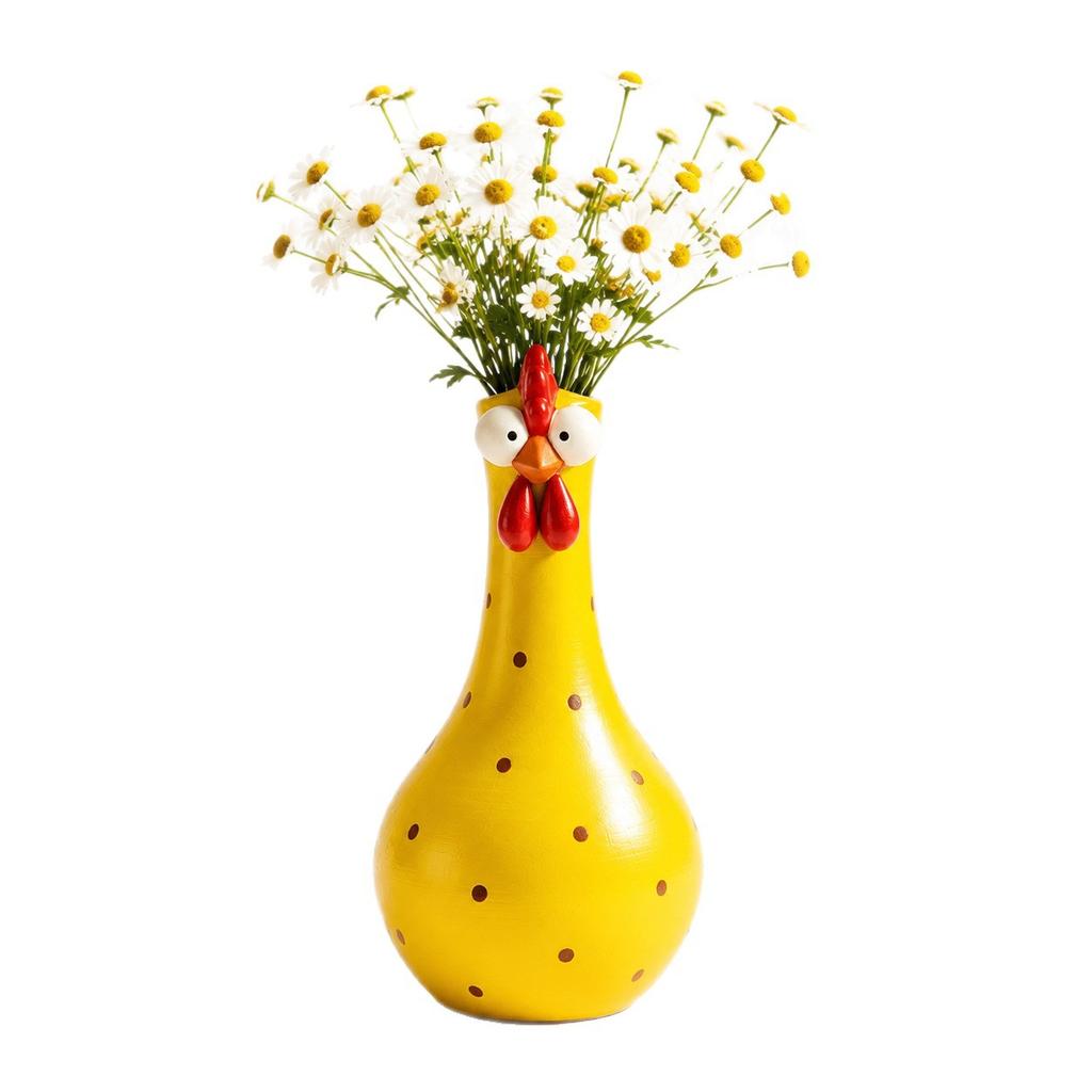 Big Eyed Chicken Resin Vase Garden Outdoor Decoration Flower Arrangement Cute Animal Cartoon Sculpture Craft Ornament