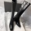 Square Head Hollow Thick Heel Elegant Versatile Side Zipper High Heel Niche Foreign Temperament But Knee Women's Boots