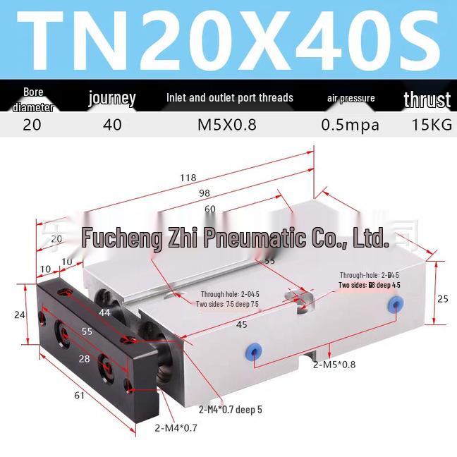 Double Shaft Pneumatic Cylinder with Dual Piston Rods TN10-40