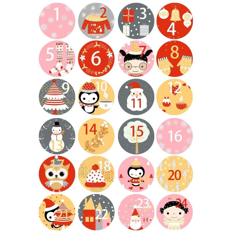 1sheet Merry Christmas Stickers Advent Calendar Number Sticker Handmade Cookie Candy Gift Seal Label Paper Sticker