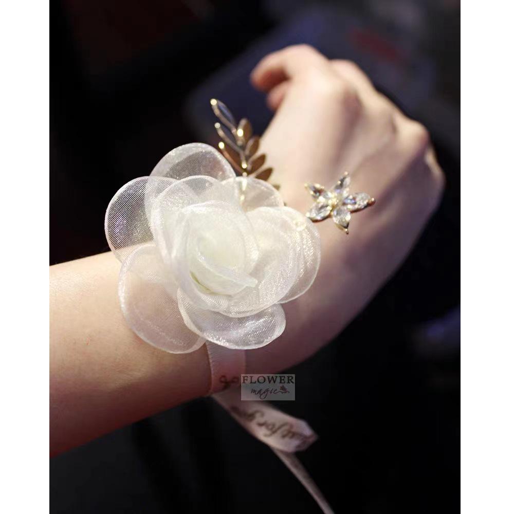 Korean Pearl Bridesmaid Corsage Bracelet - Elegant Floral Hand Accessory for Parties & Weddings