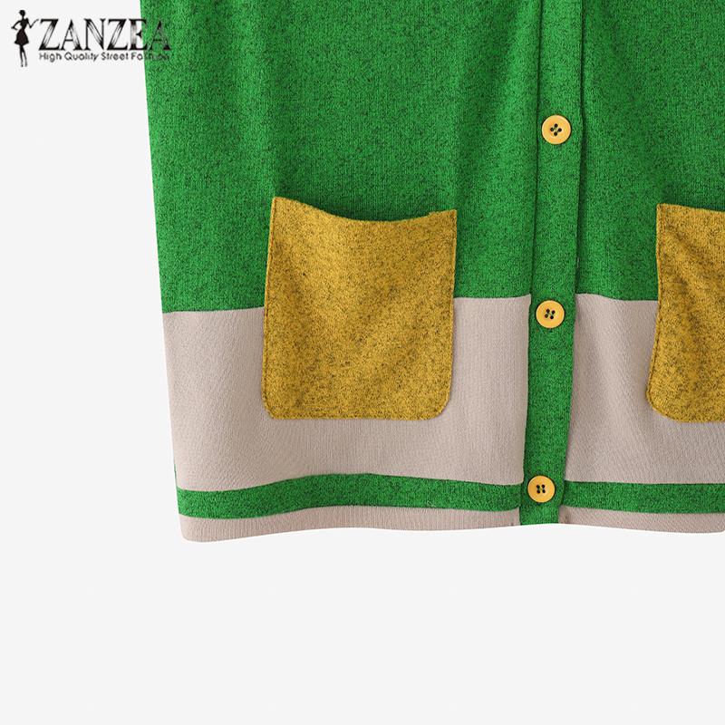 ZANZEA Chalecos sin mangas con bolsillos y bloques de color vintage para mujer