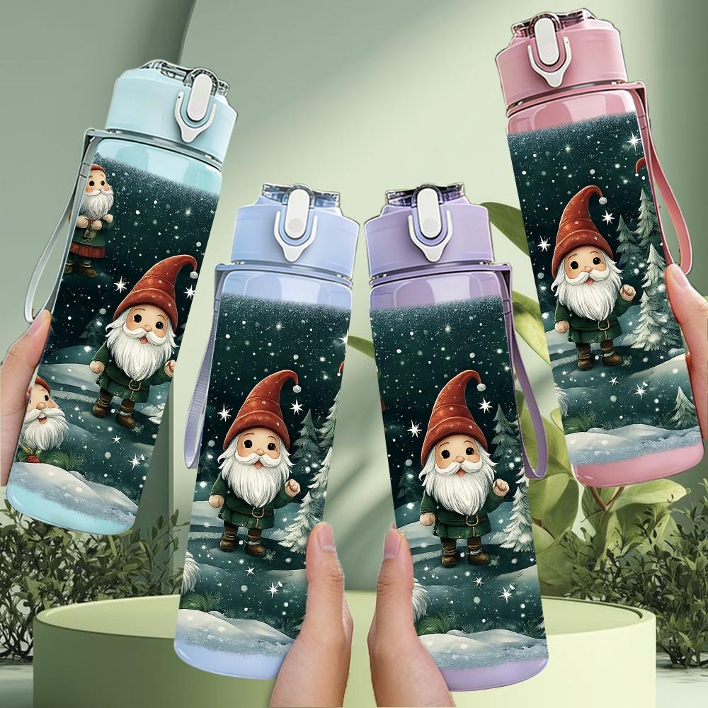 1PC Santa Bear Snow Winter Christmas Print 750ml Color Plastic Sports Water Bottle Leakproof Flip Straw Lid Suitable for Sports Office Home Use
