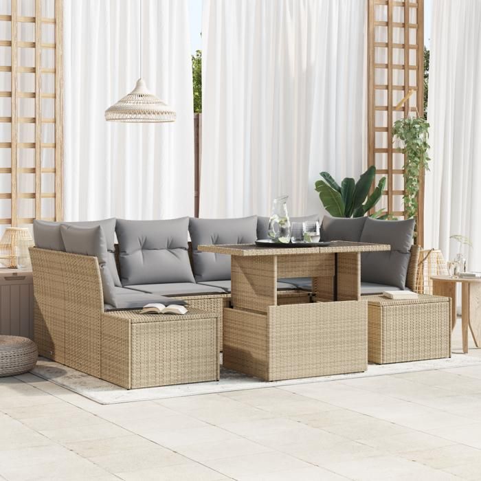 VidaXL Ensemble de canapé de jardin 7 pièces avec coussins beige poly rattan 3349116
