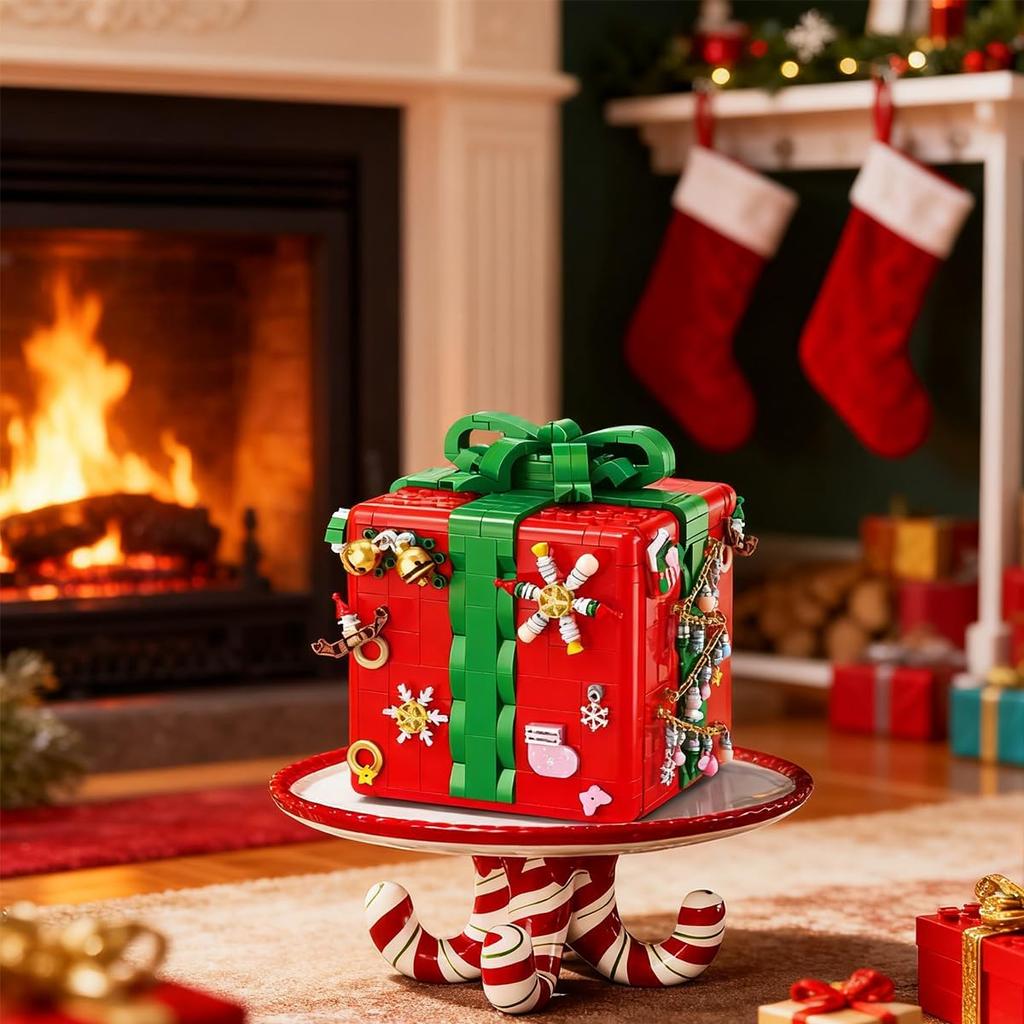Christmas Gift Surprise Mechanism Box Model Building Block DIY Elk Snowman Bricks Ornament Toys for Children Adult
