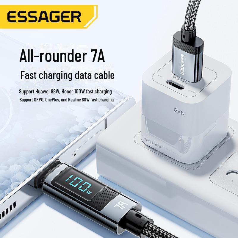 ESSAGER 7A Super Fast Charging Type-C Cable with Digital Display for Notebooks and Mobile Phones