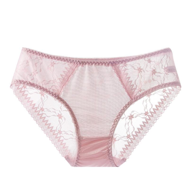 Ladies Summer Sexy Hollow Lace Smooth Ice Silk Breathable Bag Hip Low Waist Triangle Briefs