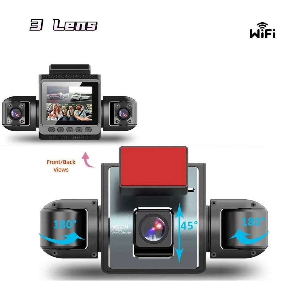 4-Channel Dash Cam, Front, Rear & Inside, 1080P Car Camera, Night Vision, G-Sensor, Driving Video Recorder