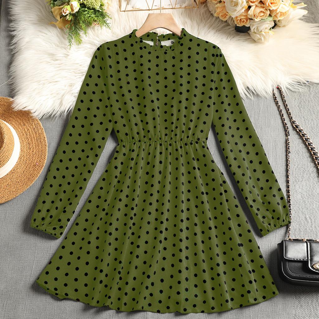 European and American autumn and winter temperament polka dot dress women's clothing waist long sleeves fashion casual dress