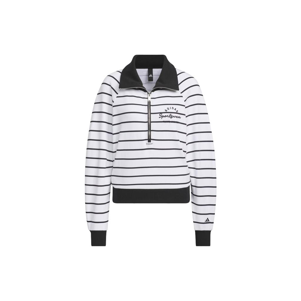 Adidas Verbiage Half-Zip Striped Sport Casual Long Sleeve T-Shirt Women Tops Black White IZ4572