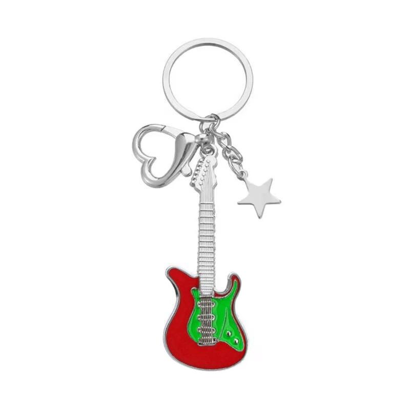 Vintage Guitar Pendant Keychain Bag Pendant Decorations Sweet Cool Dangle Earring Christmas Keyring Y2K Hair Clip