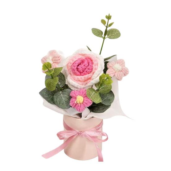 Crochet Flower Bouquet Handcrafted Knitting Flower Ornament Yarn Floral Decoration Mother's Day Birthday Christmas Gift