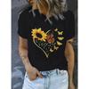 Women's Casual Crew Neck T-Shirt with Butterfly & Sunflower Heart Design Lightweight Knit Fabric All-Season Comfort Fit Top