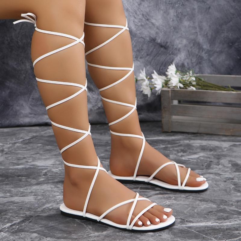 Large size anklet strap flat sandals women wear solid color open-toed beach cool slippers ebay