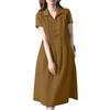 ZANZEA Women Summer Turn Down Collar Loose Casual Short Sleeve Dress