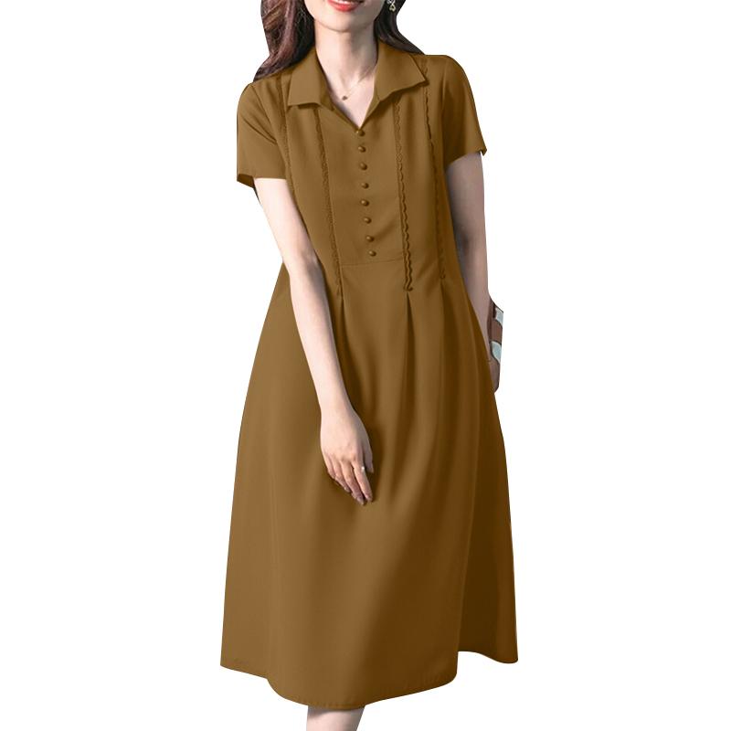 ZANZEA Women Summer Turn Down Collar Loose Casual Short Sleeve Dress