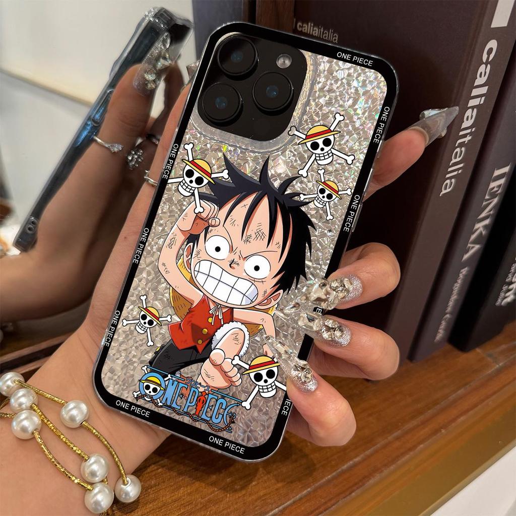 Case for iphone 15 16 Plus 11 18 Pro Max 13 Air 12 17 Pro XR XS Max 14 Silver Glitter Crackle Background Luffy Battle Pattern
