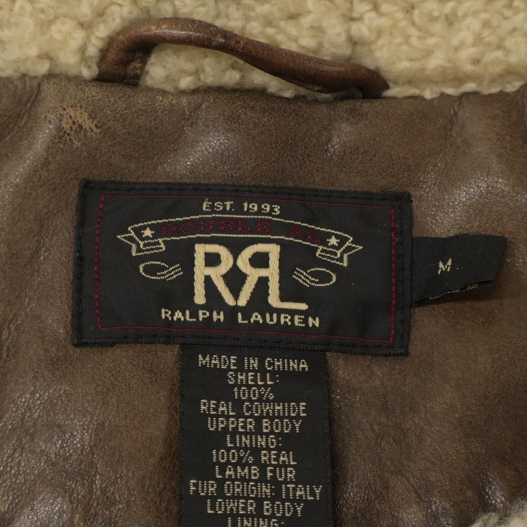 RRL [BYRD EXPDITION] Cowhide Shearling Lambskin Double-Breasted Flight Car coat M BrownUsed