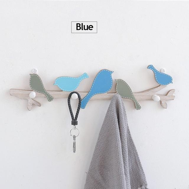 Creative Wooden Bird Coat Hook Wall Mount Shelf Hanging Entrance Coat Rack Home Decorative Holder