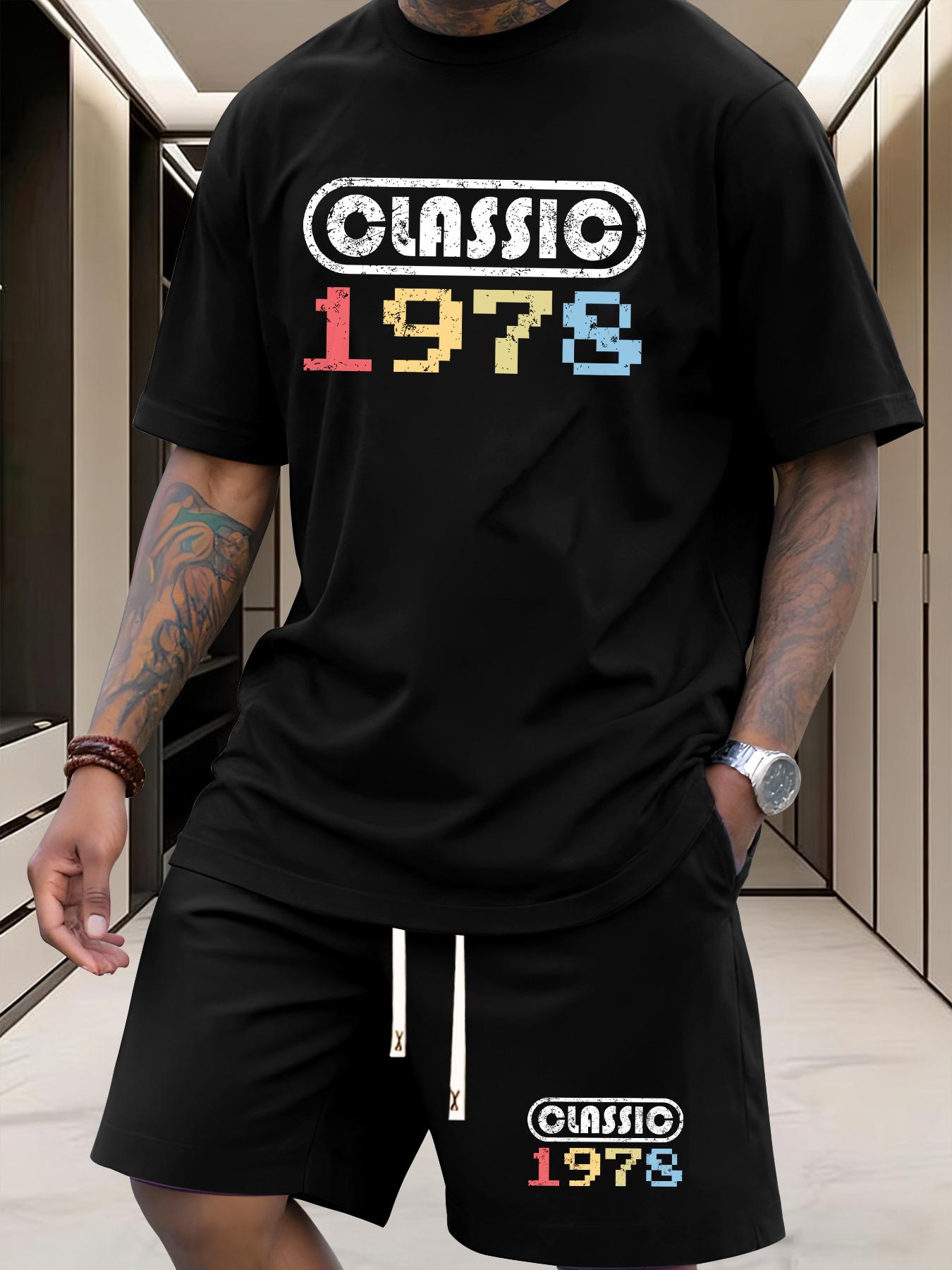 

European Size Men S Summer T-Shirt , Featuring Classic 1978 Elements, Versatile Shorts, Trendy Casual Short-Sleeve Top for Leisure And Sports 4XL білий